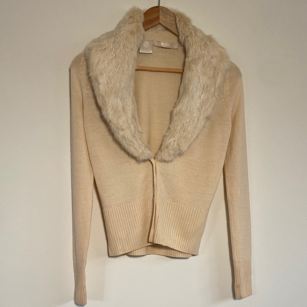 100% Wool Cardigan with Real Fur Collar